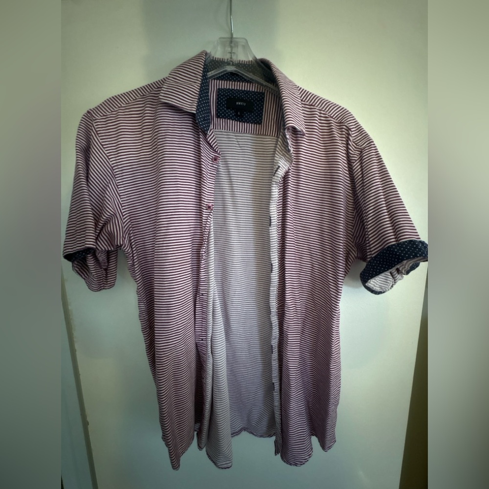 MMXIV Men’s Red Stripe Short Sleeve Button Down Shirt Large
